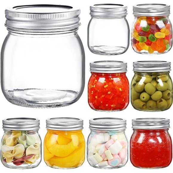 9 Pack Wide Mouth Mason Jars 10oz Glass Canning Jars with Airtight Lids and Band - Picture 1 of 6